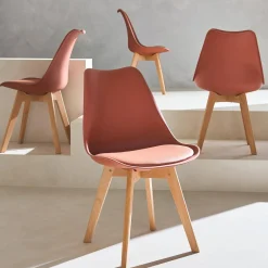 Silla escandinava con patas de madera de haya, set de 4