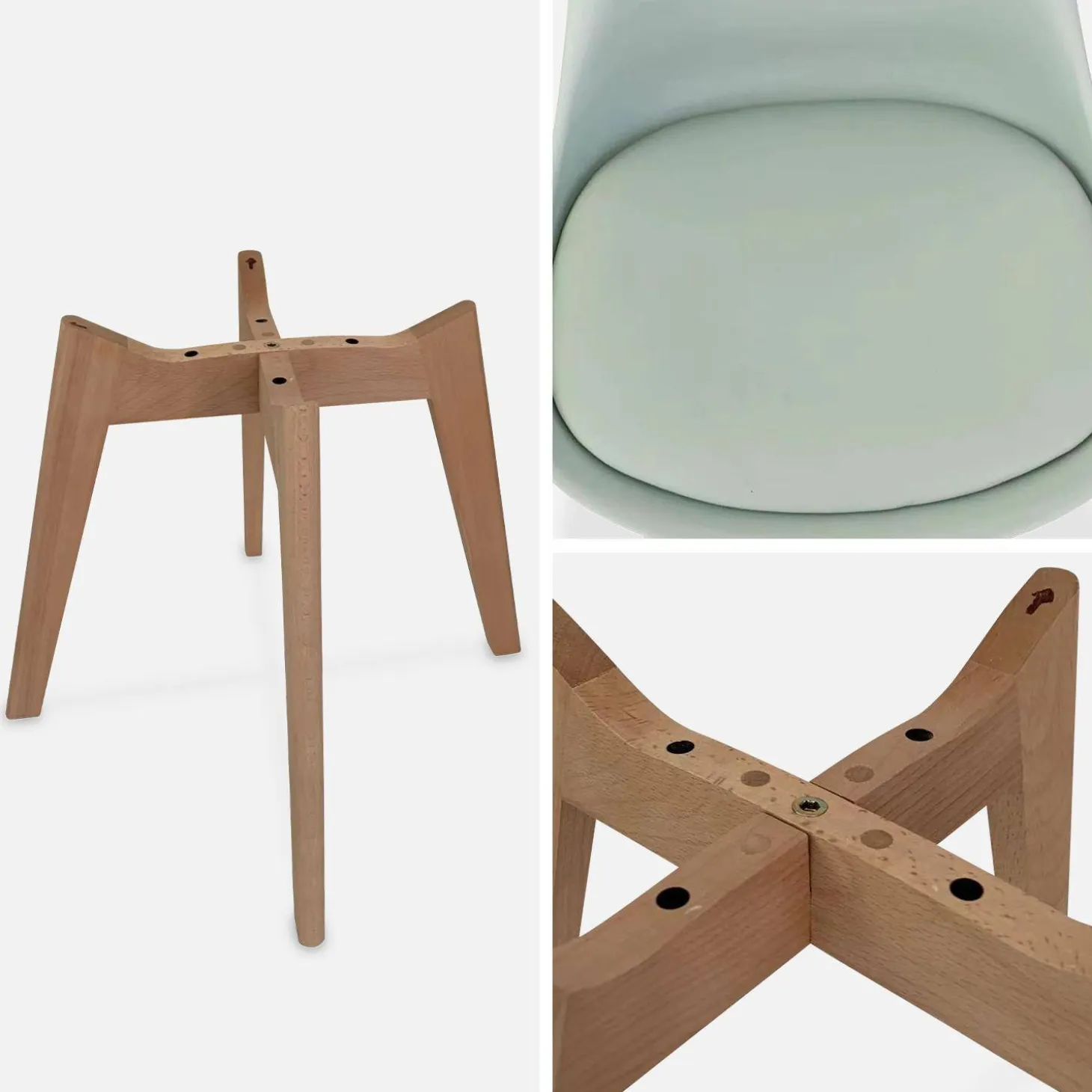 Silla escandinava con patas de madera de haya, set de 6
