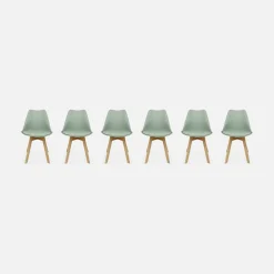 Silla escandinava con patas de madera de haya, set de 6