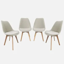 Silla escandinava de madera de haya y borreguito texturizada, set de 4