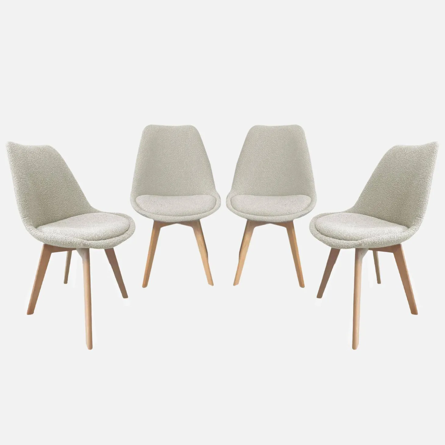 Silla escandinava de madera de haya y borreguito texturizada, set de 4