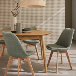 Silla escandinava de madera de haya y borreguito, set de 4