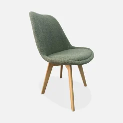 Silla escandinava de madera de haya y borreguito, set de 4