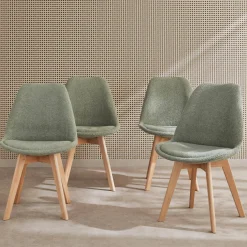 Silla escandinava de madera de haya y borreguito, set de 4