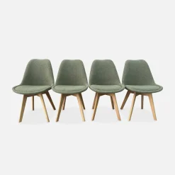 Silla escandinava de madera de haya y borreguito, set de 4