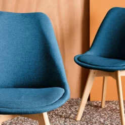 Silla escandinava de madera de haya y tela simple, set de 4