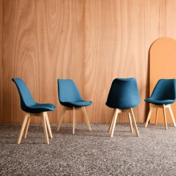 Silla escandinava de madera de haya y tela simple, set de 4