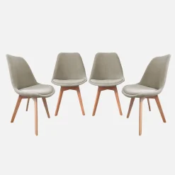 Silla escandinava de madera de haya y pana fina, set de 4
