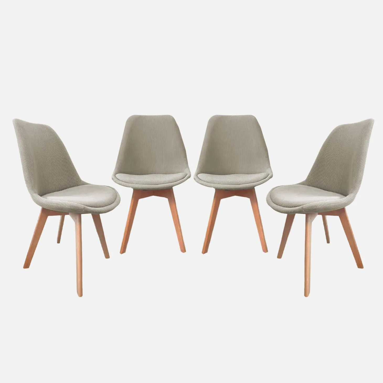 Silla escandinava de madera de haya y pana fina, set de 4