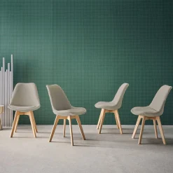 Silla escandinava de madera de haya y pana fina, set de 4