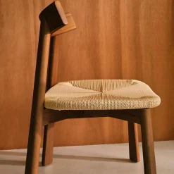 Silla escandinava de madera de hevea con asiento de cuerda, set de 2