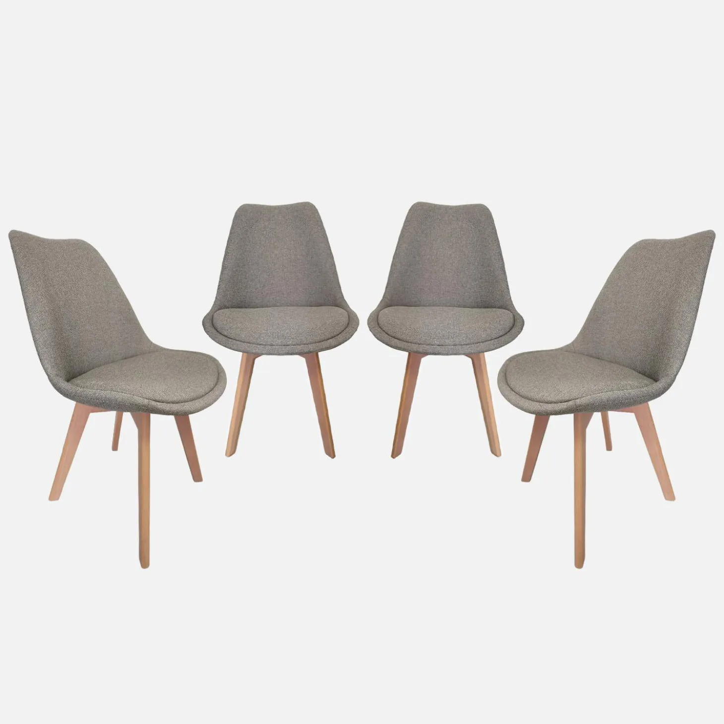 Silla escandinava de madera de haya y tela simple, set de 4