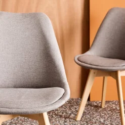 Silla escandinava de madera de haya y tela simple, set de 4