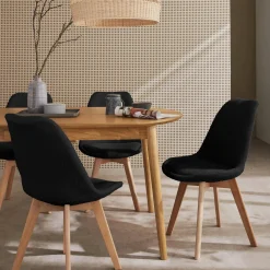 Silla escandinava de madera de haya y borreguito, set de 4