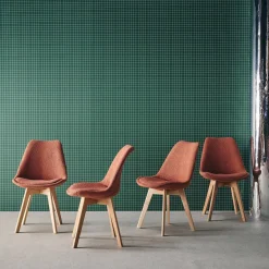 Silla escandinava de madera de haya y borreguito texturizada, set de 4