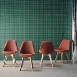 Silla escandinava de madera de haya y borreguito texturizada, set de 4