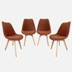 Silla escandinava de madera de haya y borreguito texturizada, set de 4