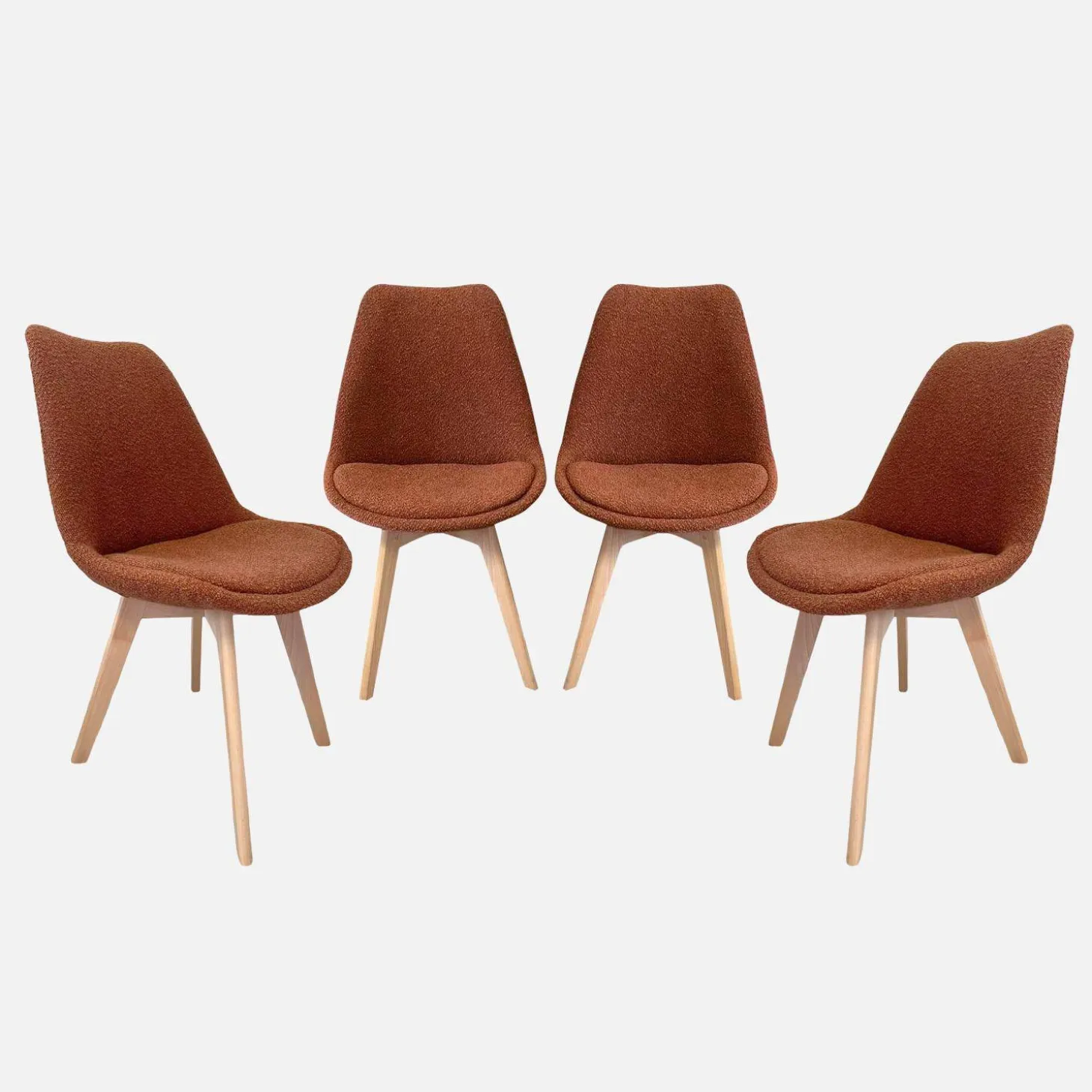 Silla escandinava de madera de haya y borreguito texturizada, set de 4