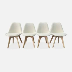 Silla escandinava de madera de haya y borreguito, set de 4