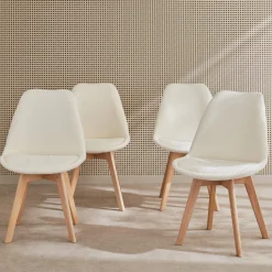 Silla escandinava de madera de haya y borreguito, set de 4