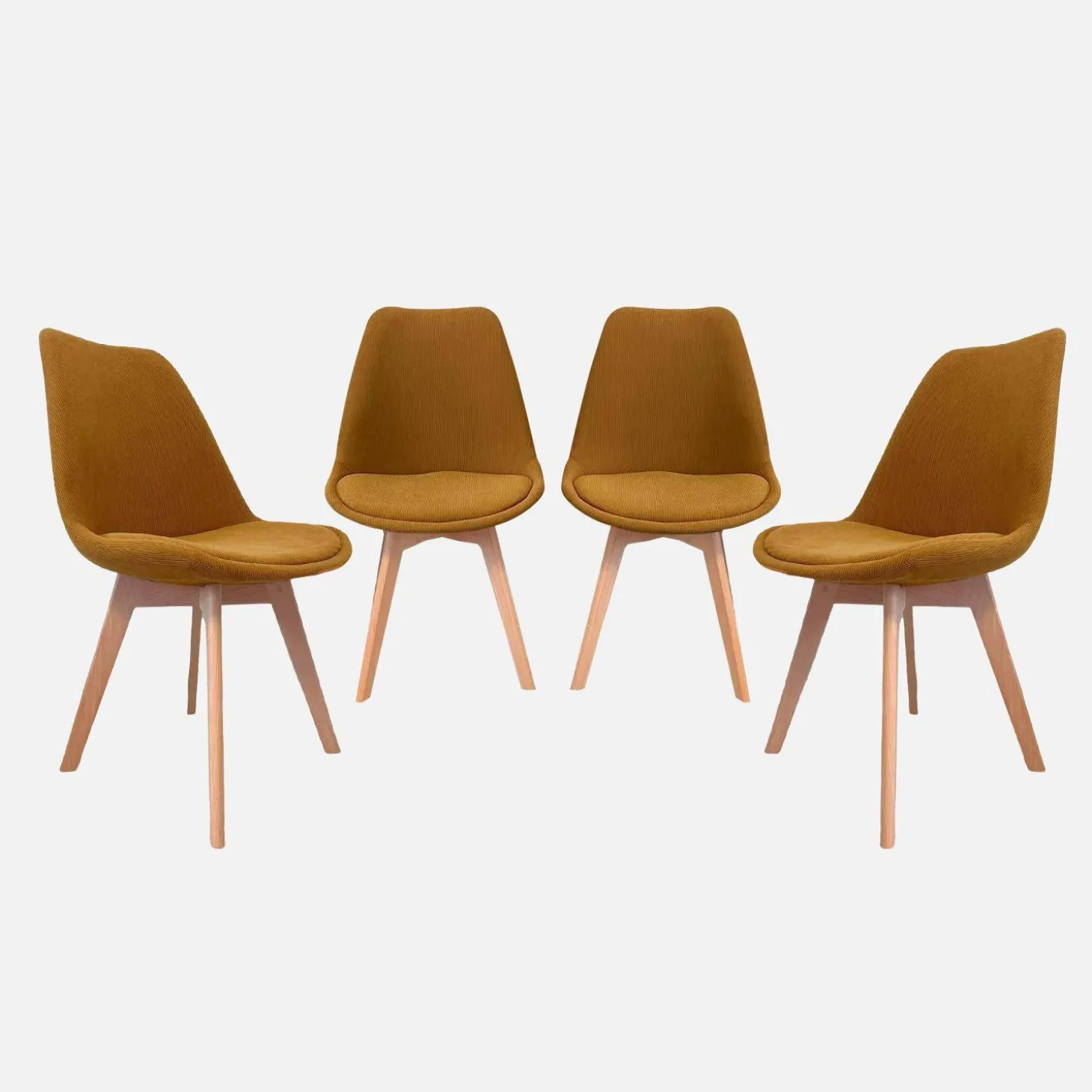 Silla escandinava de madera de haya y pana fina, set de 4