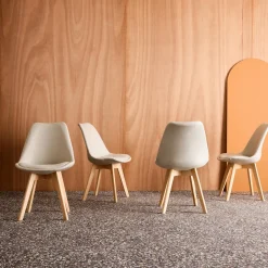Silla escandinava de madera de haya y tela simple, set de 4