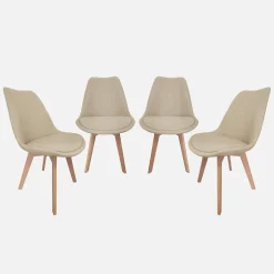 Silla escandinava de madera de haya y tela simple, set de 4