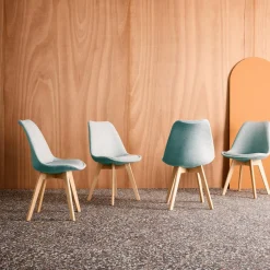 Silla escandinava de madera de haya y tela simple, set de 4