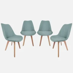 Silla escandinava de madera de haya y tela simple, set de 4
