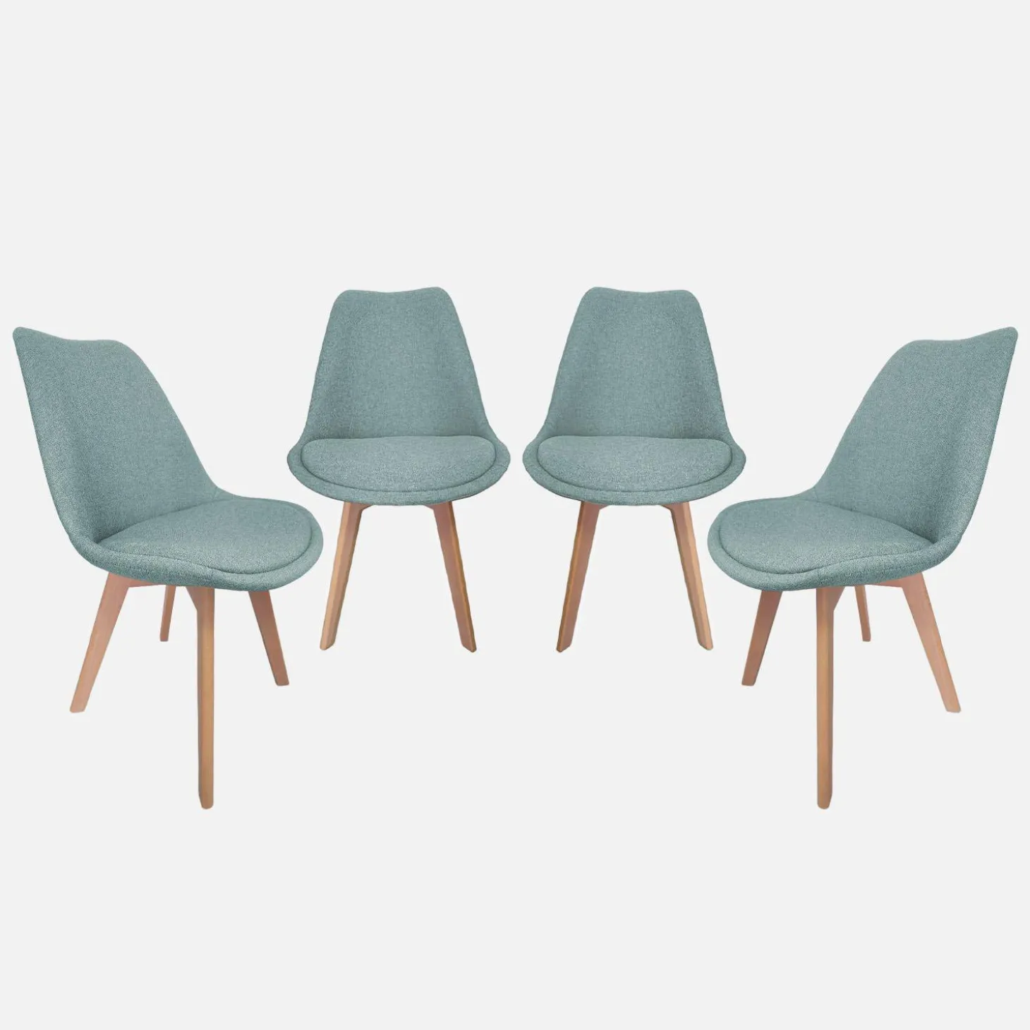 Silla escandinava de madera de haya y tela simple, set de 4