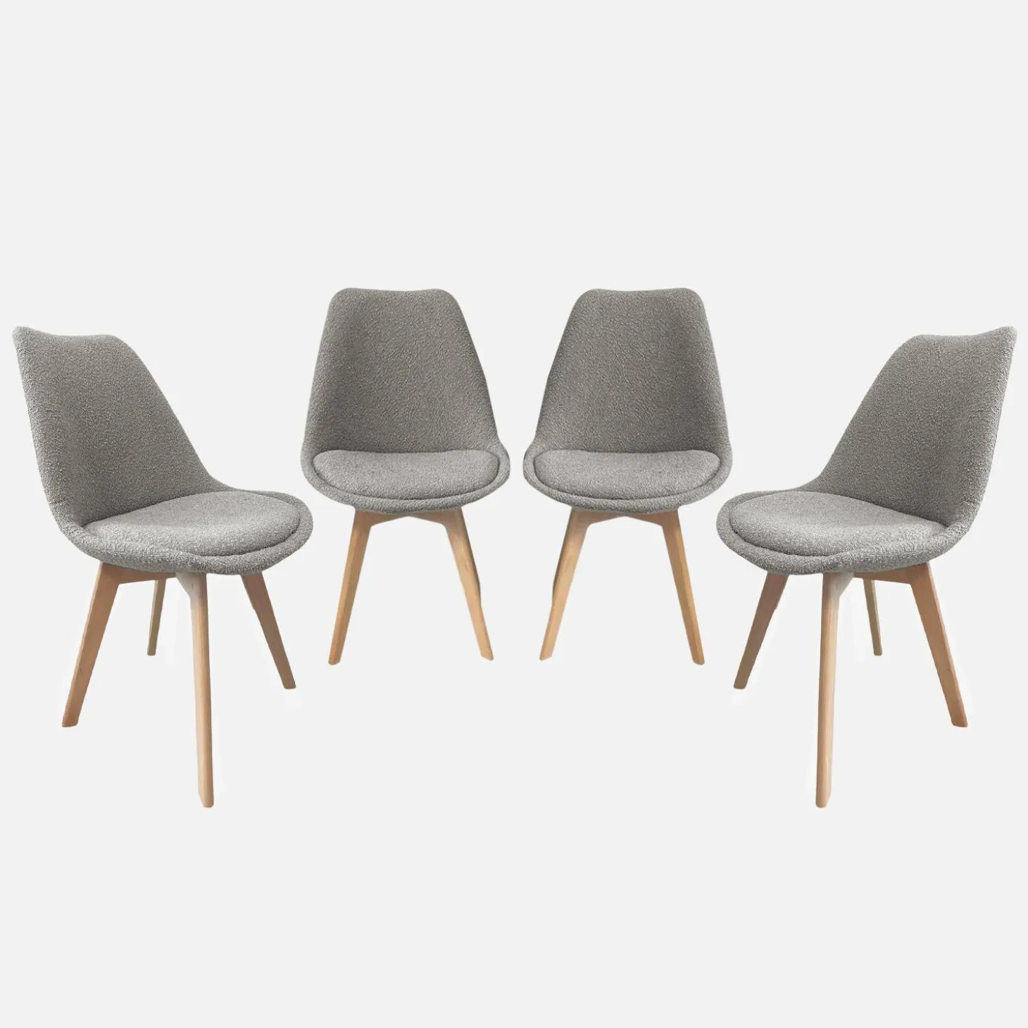 Silla escandinava de madera de haya y borreguito texturizada, set de 4