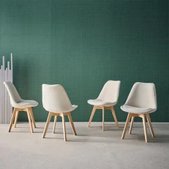 Silla escandinava de madera de haya y pana fina, set de 4
