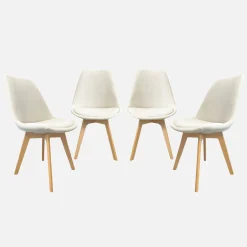 Silla escandinava de madera de haya y pana fina, set de 4