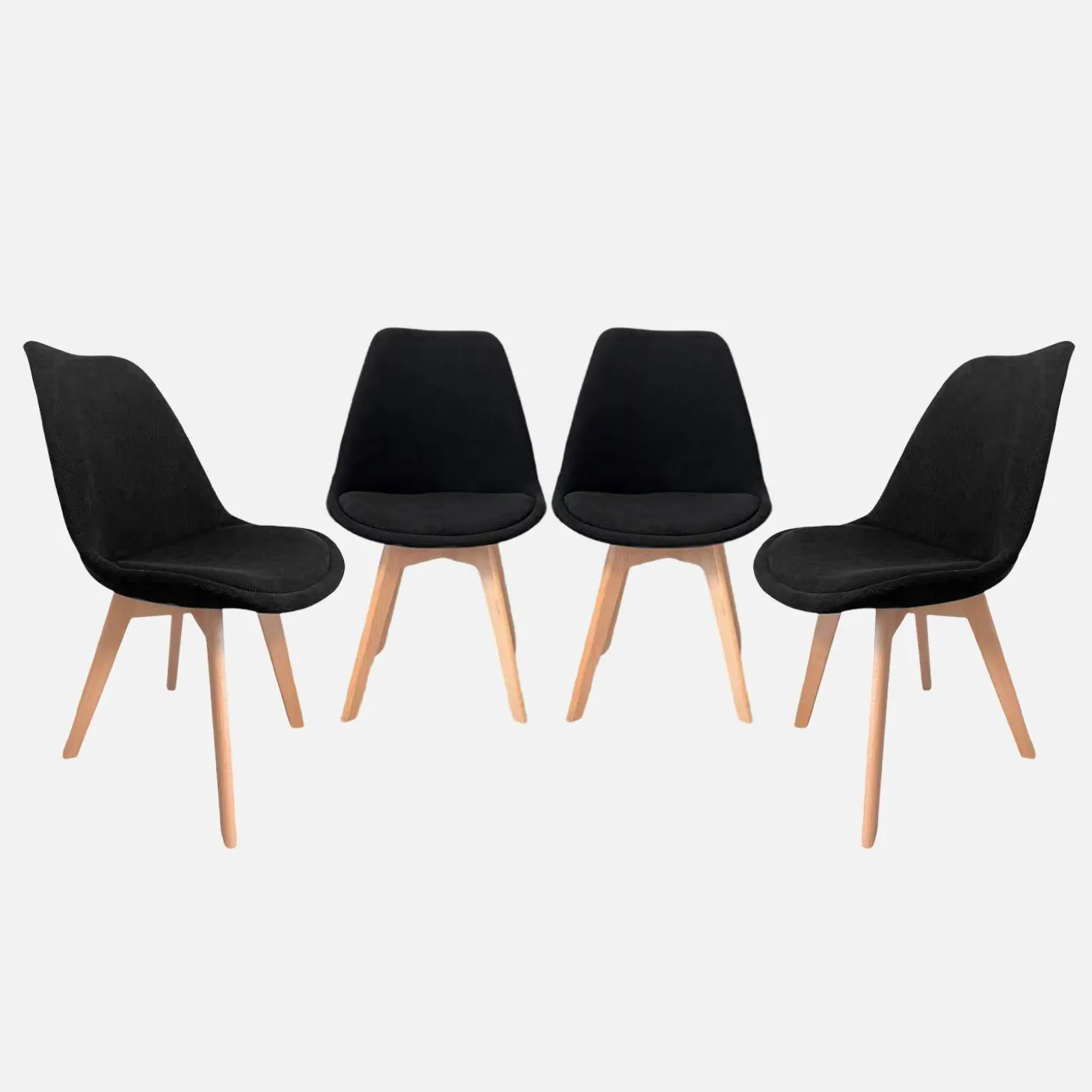 Silla escandinava de madera de haya y pana fina, set de 4