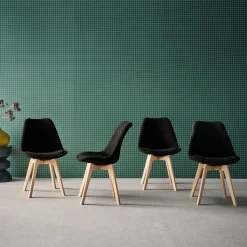 Silla escandinava de madera de haya y pana fina, set de 4