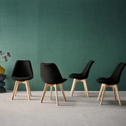 Silla escandinava de madera de haya y pana fina, set de 4