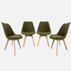 Silla escandinava de madera de haya y borreguito texturizada, set de 4