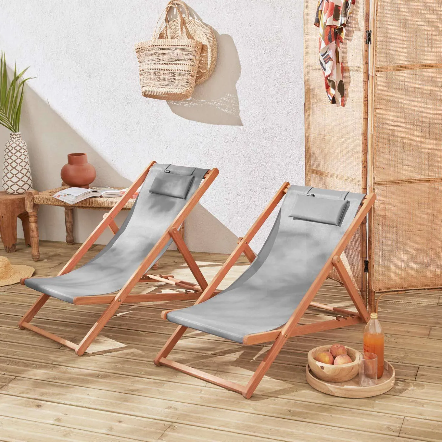 Silla plegable de madera de eucalipto, set de 2