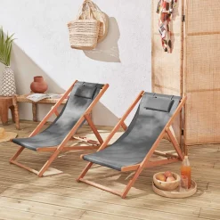 Silla plegable de madera de eucalipto, set de 2
