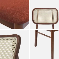 Silla vintage de madera de hevea y rejilla, set de 2