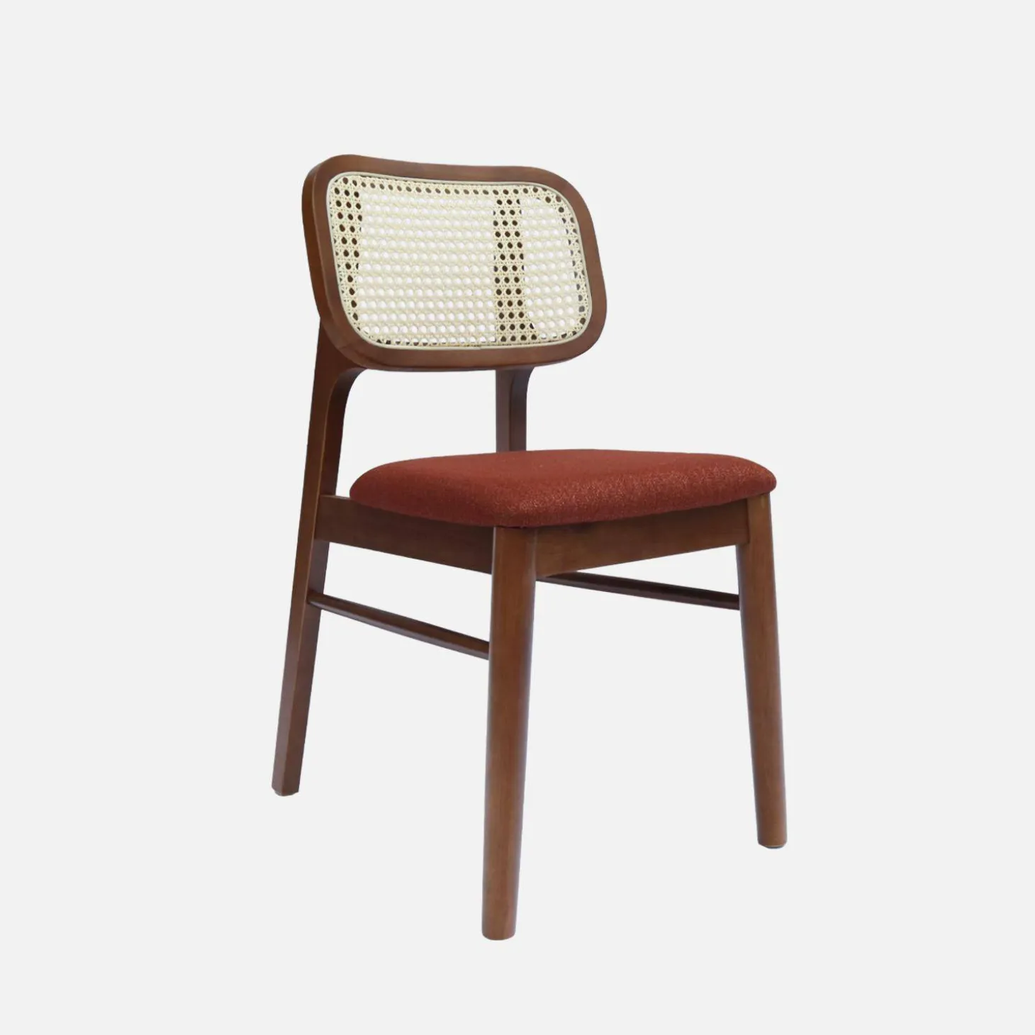 Silla vintage de madera de hevea y rejilla, set de 2