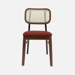 Silla vintage de madera de hevea y rejilla, set de 2