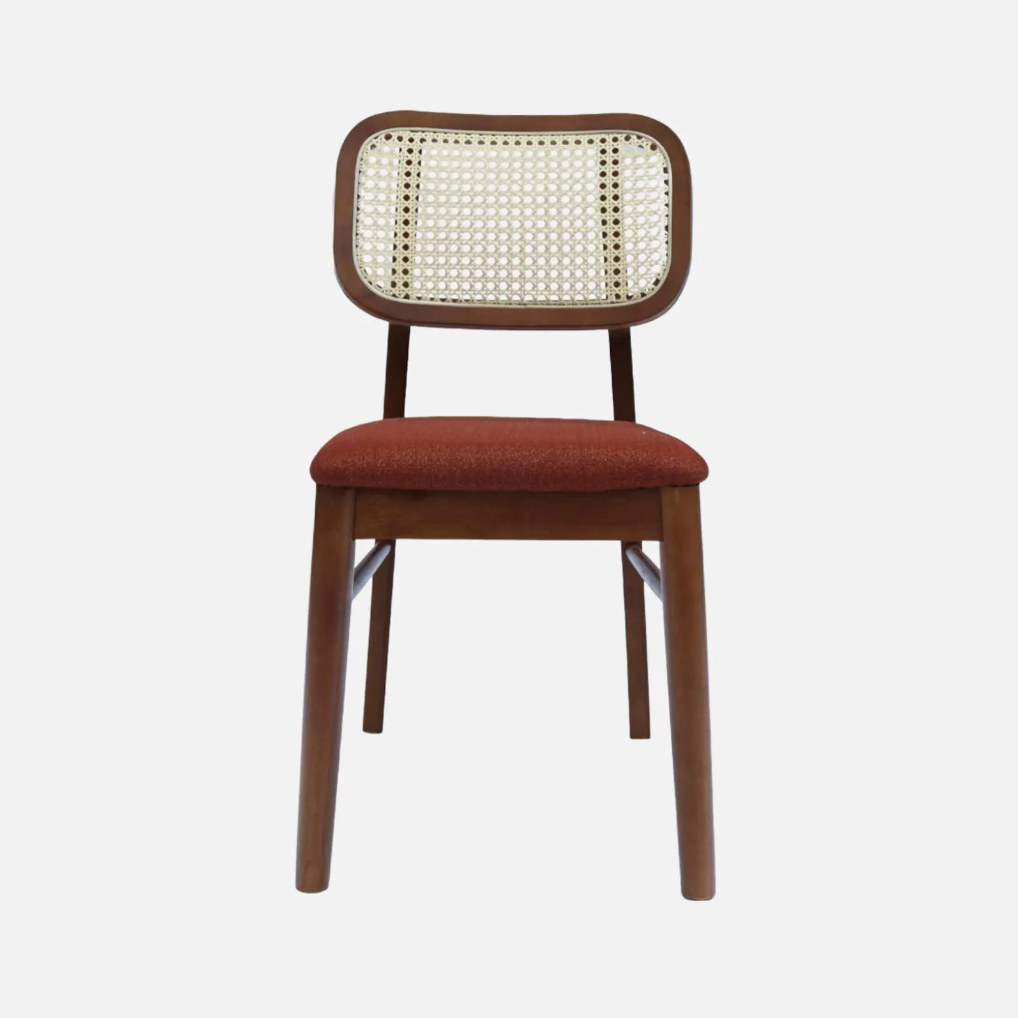 Silla vintage de madera de hevea y rejilla, set de 2