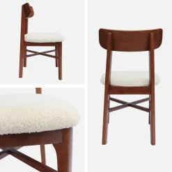 Silla vintage de madera de hevea y borreguito, set de 2