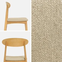 Silla vintage de madera de hevea natural y tela, set de 2