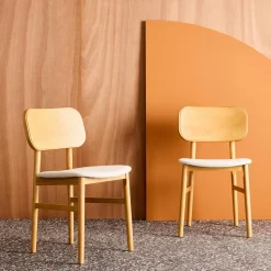 Silla vintage de madera de hevea y tela, set de 2