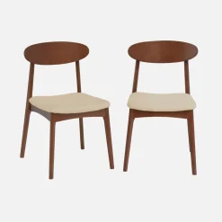 Silla vintage de madera de hevea nogal y tela, set de 2