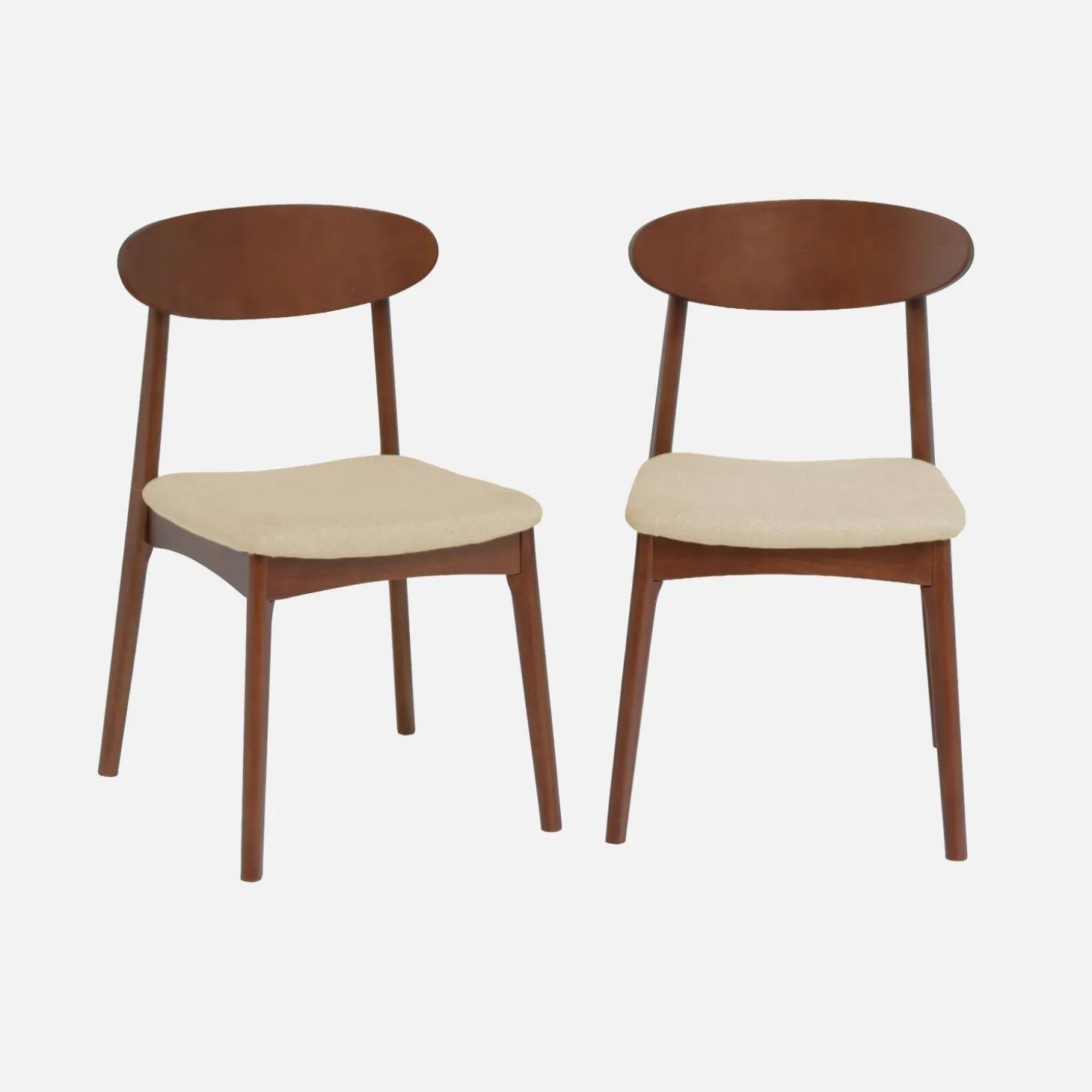 Silla vintage de madera de hevea nogal y tela, set de 2