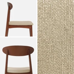 Silla vintage de madera de hevea nogal y tela, set de 2