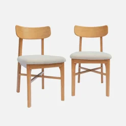 Silla vintage de madera de hevea y borreguito, set de 2